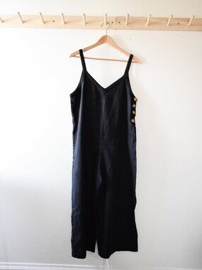 Black V neck cotton jumpsuit